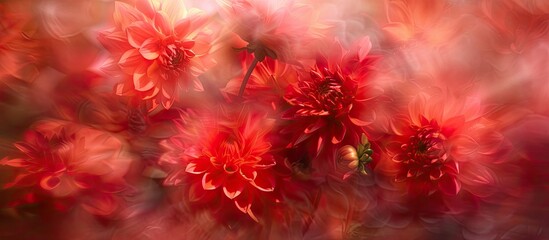 A blur of stunning red dahlias captured in a vase, showcasing the beauty of summer blooms in a soft focus.