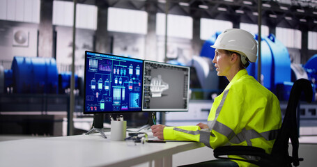 Woman Working In Power Plant Electricity