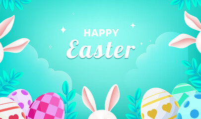 Vector hand painted Easter celebration banner horizontal template