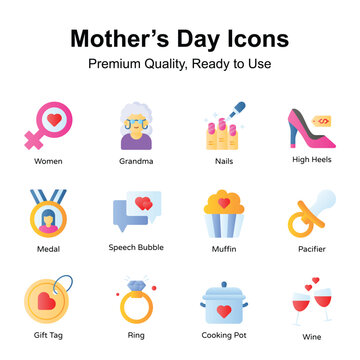 Premium quality mothers day icons set, editable vectors pack