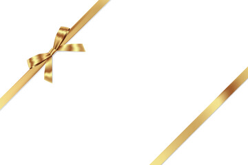 Gold Ribbon Bow Realistic shiny satin with shadow place on corner for decorate your wedding invitation card ,greeting card, certificate, gift boxes vector EPS10,copy space isolated on white background