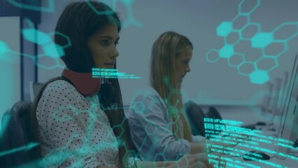 Animation of chemical formula and data processing over diverse female students using computers - Powered by Adobe