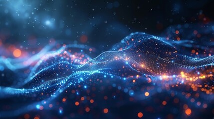 Obraz premium Digital technology concept big data internet network. Small particles waves abstract background.