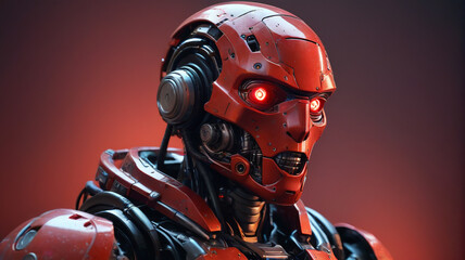 Melting robot on a red background, generative AI