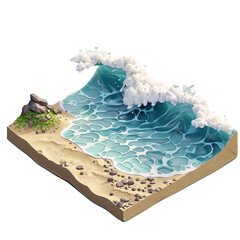 isometric Tropical Paradise with Palm Trees, and  Beach Illustration