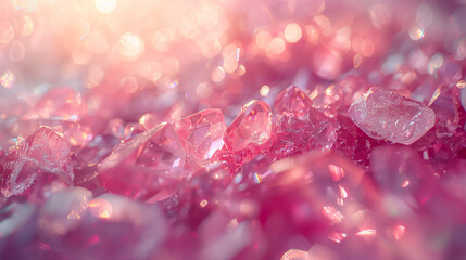 Background with pink crystals. Pink glass crystals with reflections of light. Abstract background with bokeh effect. AI generative - obrazy, fototapety, plakaty