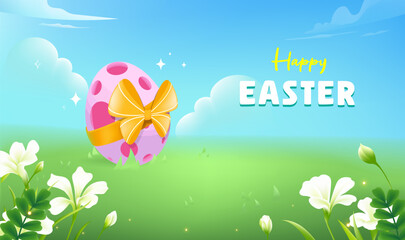 Vector hand painted Easter celebration banner horizontal template