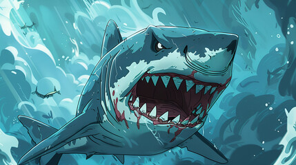 Angry shark cartoon, generative ai