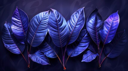 a group of purple leaves sitting on top of a purple tablecloth next to a purple wall with a black background.