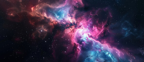 Cosmic Vibrance, Nebula core explosion in cyan and magenta, high-resolution space backdrop - obrazy, fototapety, plakaty
