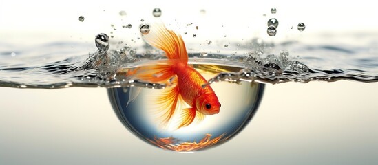 A stunning illustration of the combination of water bubbles with beautiful fish in the middle, displaying dazzling bright colors - obrazy, fototapety, plakaty
