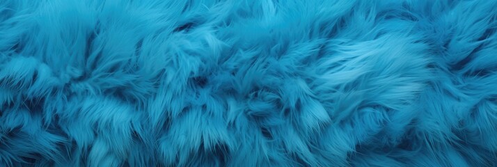 Azure furry texture backdrop close up. Abstract animal navy blue fur background. Fluffy turquoise pattern for design - obrazy, fototapety, plakaty