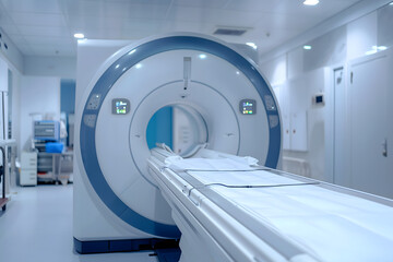 Advanced mri or ct scanner, medical diagnostic machine at hospital lab. Neural network generated image. Not based on any actual scene or pattern. - obrazy, fototapety, plakaty