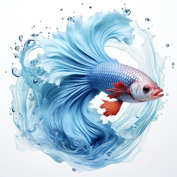 A stunning illustration of the combination of water bubbles with beautiful fish in the middle, displaying dazzling bright colors