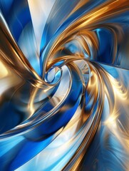 A computer-generated swirl featuring shades of blue and gold, creating a mesmerizing visual effect.