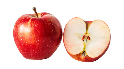 Red apple with half apple on transparent background, ai generative, healthy food concept