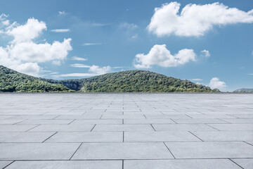 Empty square platform and mountains background