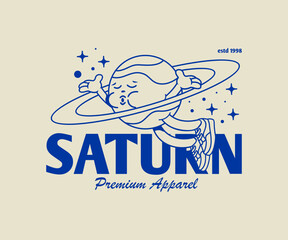 cartoon character of saturn planet Graphic Design for T shirt Street Wear and Urban Style