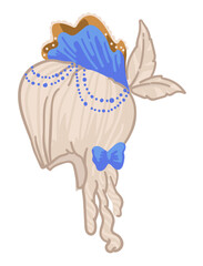 Vintage female wig with decorations and ribbons