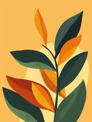 A detailed painting showcasing a plant with striking orange and green leaves, capturing the beauty and contrast of colors in nature.