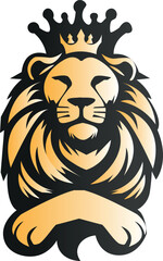 Lion head mascot with golden crown.