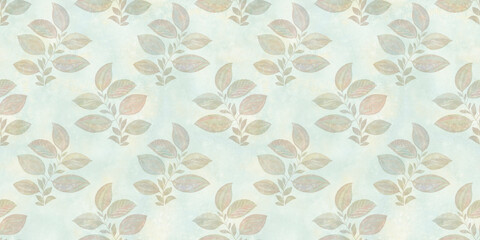 seamless botanical pattern, watercolor leaves and branches, illustration of graceful twigs, abstract art background for design