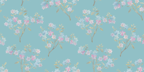 watercolor branches with flowers, seamless pattern, abstract background of flowers and leaves, for printing wallpaper, wrapping paper, cards