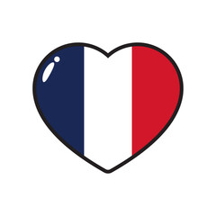 Blue, white and red colored heart icons, as the colors of the national flag of France. Flat vector illustration.