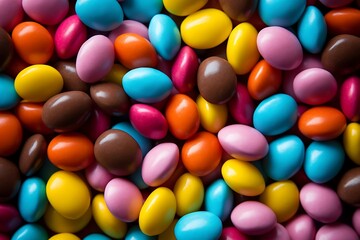 Fototapeta premium Colorful candies background. Top view of multicolored candies