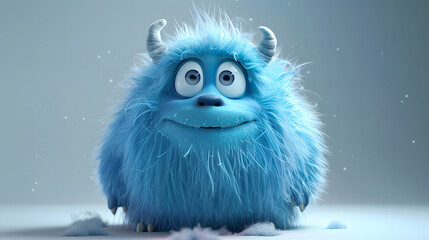 Cute blue furry monster cartoon character.
