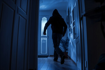 Thief in a house at night. Neural network generated image. Not based on any actual scene or pattern.