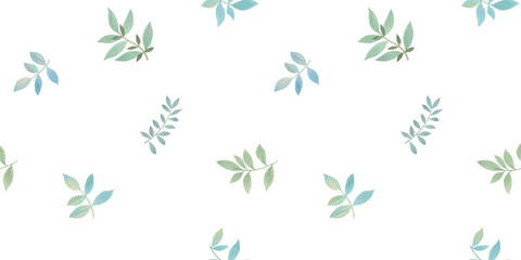 botanical seamless background of leaves, watercolor pattern of hand drawn leaves on branches, abstract illustration for wallpaper and packaging design