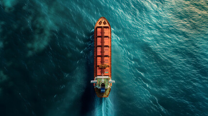 Cargo ship full of standard shipping containers at the sea during shipping at day time. Neural network generated image. Not based on any actual scene or pattern. - obrazy, fototapety, plakaty
