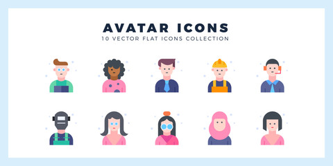 10 Avatar Flat icon pack. vector illustration.