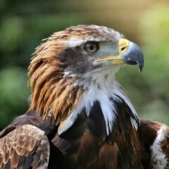 Naklejka premium portrait of a eagle.an eagle, showcasing the intricate details of its feathers. Infuse a sense of wild energy to evoke the spirit of this zoo animal