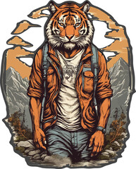 Obraz premium Tiger hiking vector illustration for t-shirt, stickers and others.
