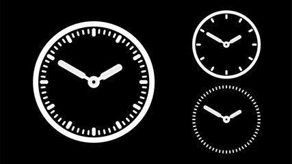 Clock icon, minimal style. White clock the black background