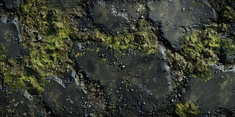 Mossy rock texture with natural patterns and lichen growth, suitable for backgrounds or nature-themed designs.
