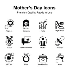 Premium quality mothers day icons set, editable vectors pack
