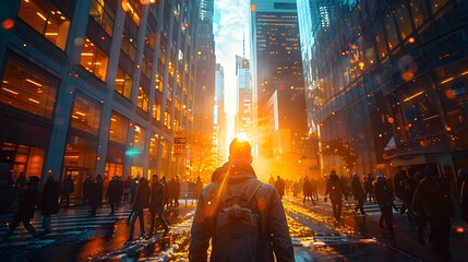 A Person Walking in a Futuristic City at Night