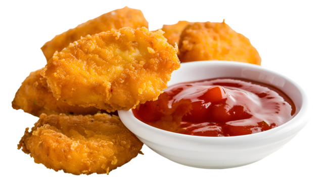 chicken nuggets with sauce isolated on transparent background