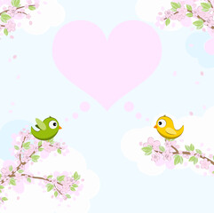 Birds in love on blossom branches - 749205782