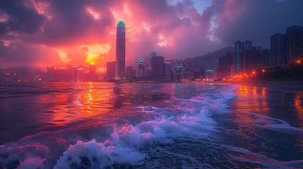 Zelfklevend Fotobehang 夜の海と都市の風景 © ayame123