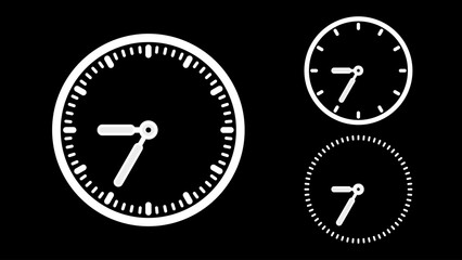 Clock icon, minimal style. White clock the black background