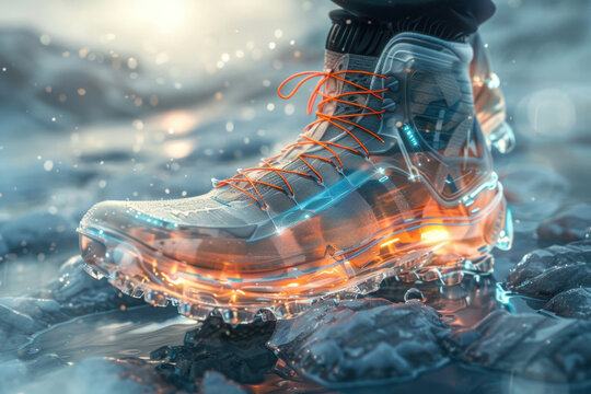 Creating a digital artwork featuring futuristic sneakers for outdoor sports and health tracking