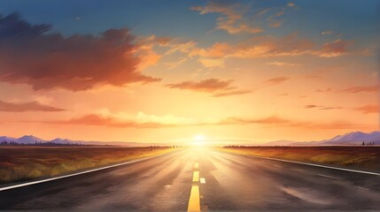 Landscape with country road, empty asphalt road on sunset background. Empty road at nature landscape abstract background.