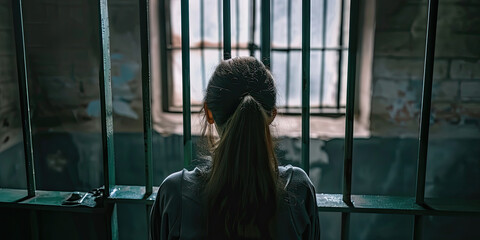 Prisoner, person locked up in jail prison behind bars sentence justice system, arrested, penitentiary detention centre, generated ai - obrazy, fototapety, plakaty