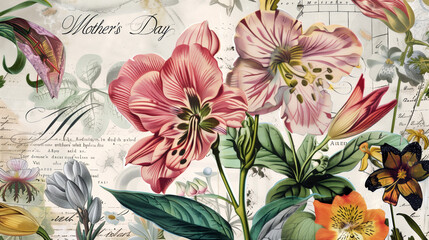 Elegant Vintage Botanical Collage for Mother's Day
