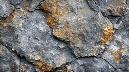 Textured gray rock surface with orange lichen spots, suitable for natural backgrounds or geological textures.