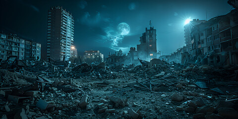 Apocalyptic City Destruction Scene - obrazy, fototapety, plakaty